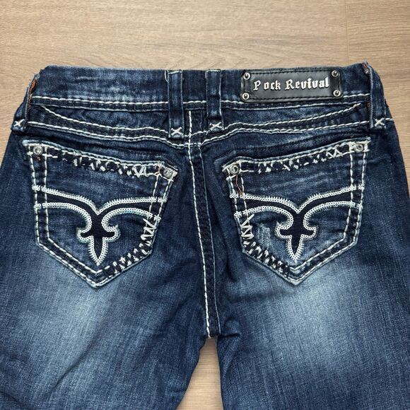 Rock Revival Womens Charlotte Skinny Dark Wash Sequin Jeans Size 27 - Picture 8 of 8